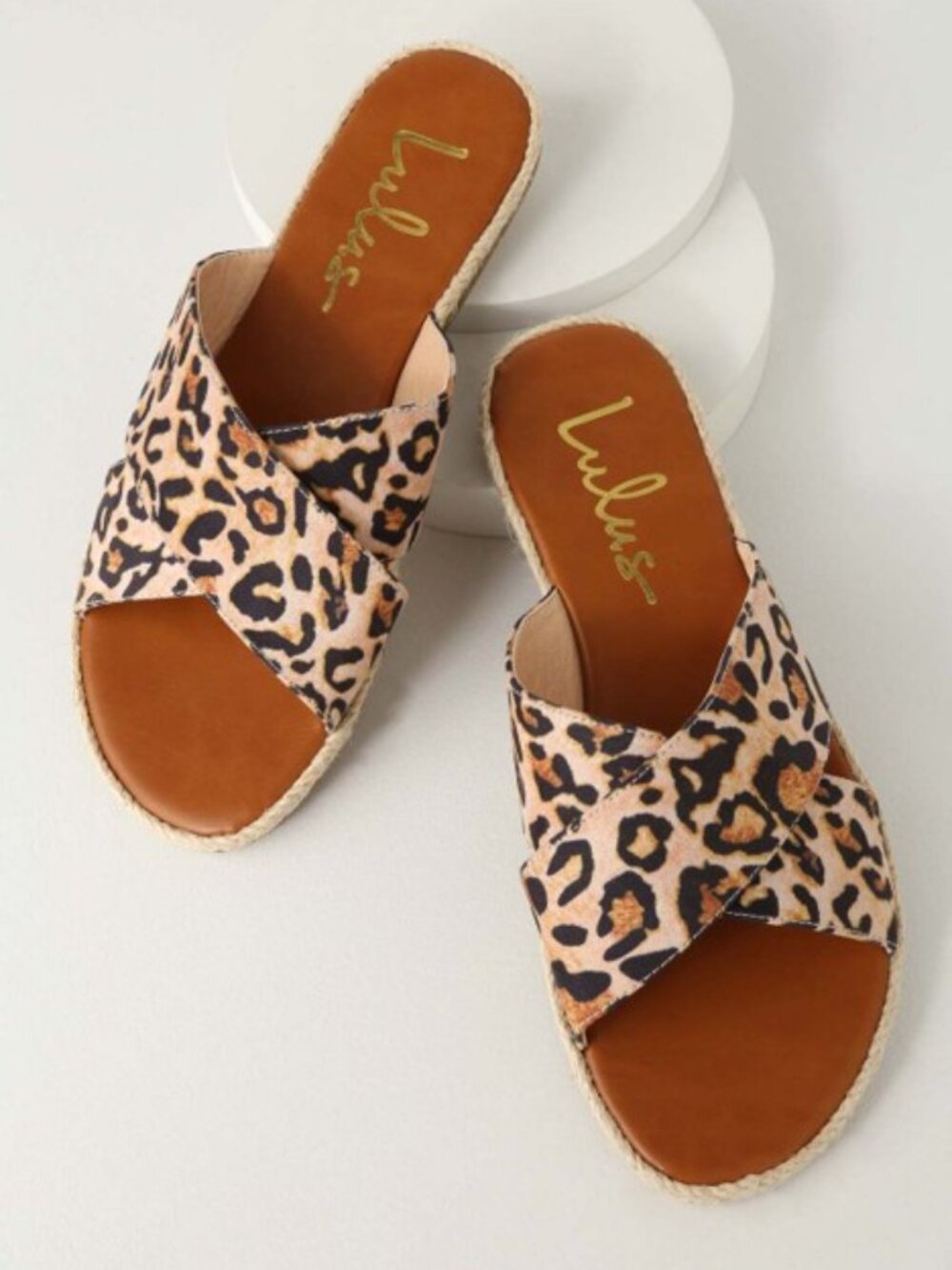 Lulu's Leopard Print Espadrille Slide Sandals in Brown and Black